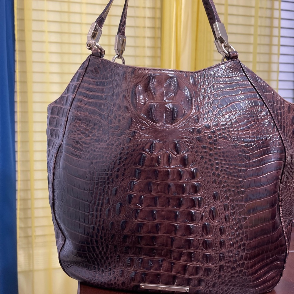 Brahmin Rich Brown Crocodile-Embossed Hobo Bag with Wallet included